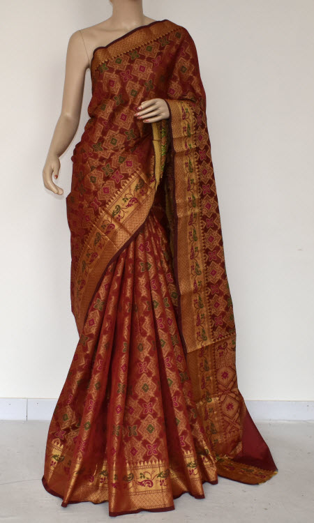 Red Handloom Banarasi Kora Saree with Blouse 16245