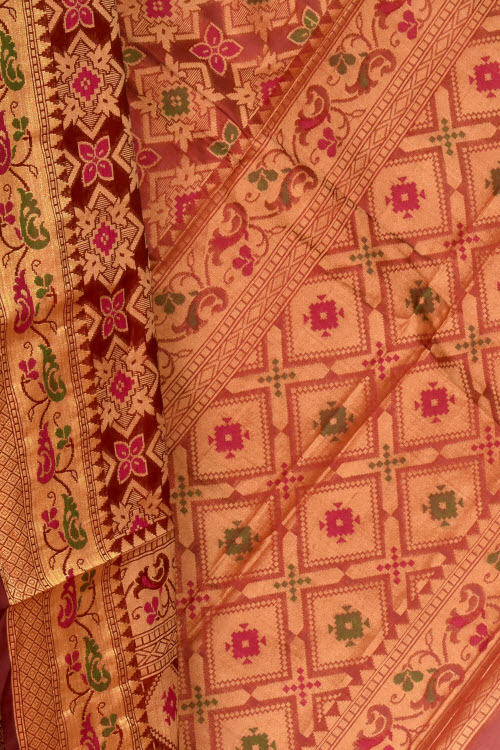 Red Handloom Banarasi Kora Saree with Blouse 16245