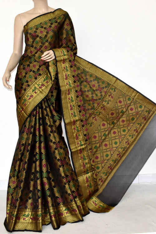 Black Handloom Banarasi Kora Saree with Blouse 16246