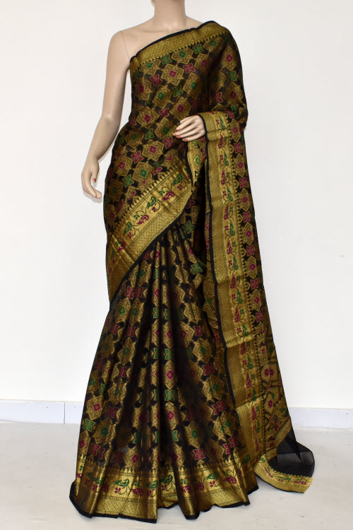 Black Handloom Banarasi Kora Saree with Blouse 16246