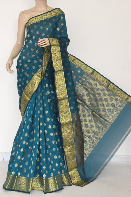 Sea Green Handloom Banarasi Kora Saree with Blouse 16254