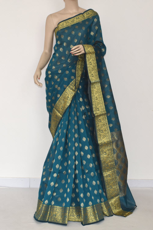 Sea Green Handloom Banarasi Kora Saree with Blouse 16254