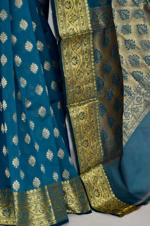Sea Green Handloom Banarasi Kora Saree with Blouse 16254