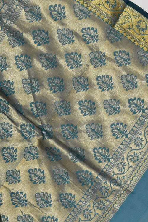 Sea Green Handloom Banarasi Kora Saree with Blouse 16254