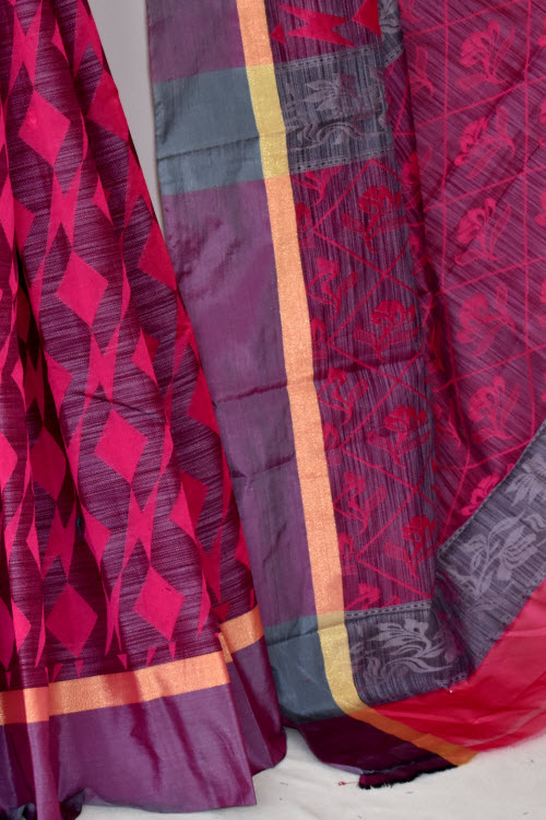 Pink-Grey Handloom Banarasi Kora Saree with Blouse 16257