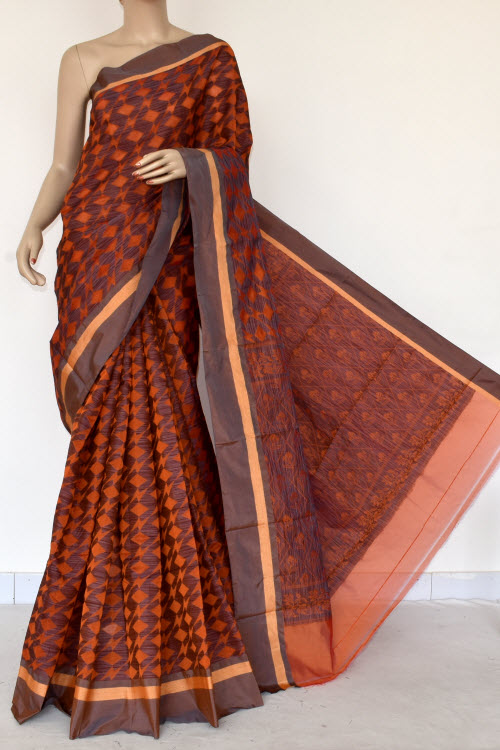Orange-Grey Handloom Banarasi Kora Saree with Blouse 16258