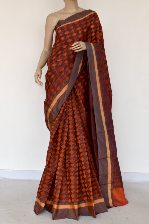 Orange-Grey Handloom Banarasi Kora Saree with Blouse 16258