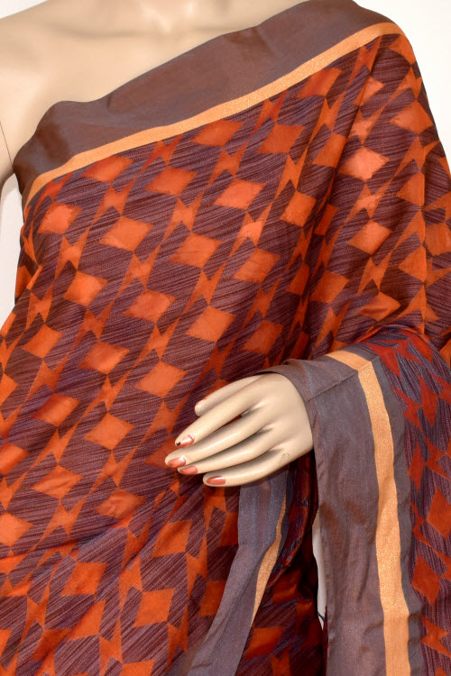 Orange-Grey Handloom Banarasi Kora Saree with Blouse 16258