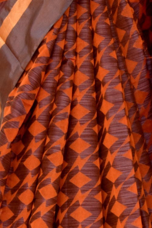 Orange-Grey Handloom Banarasi Kora Saree with Blouse 16258