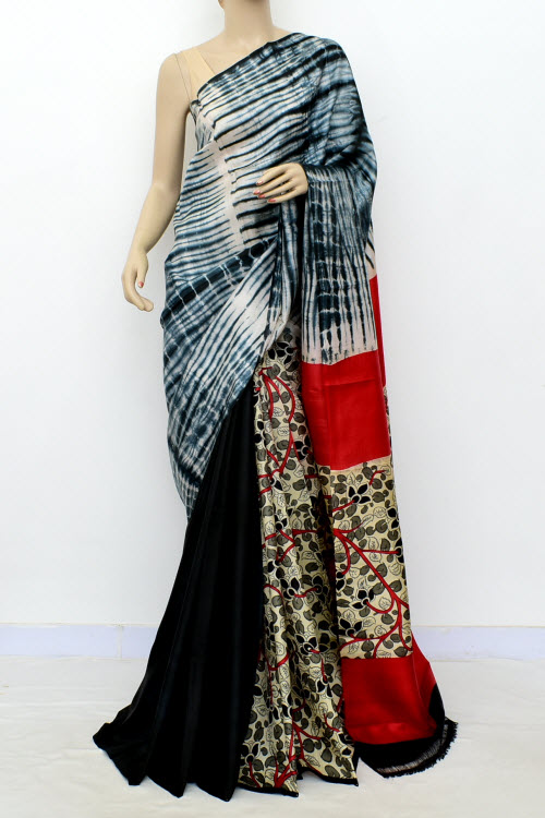Grey-Black Double Knitted Handloom Pure Silk Saree