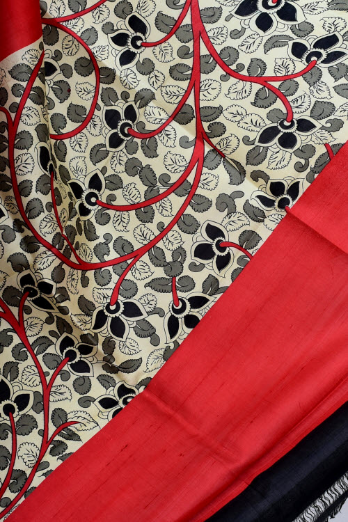 Grey-Black Double Knitted Handloom Pure Silk Saree