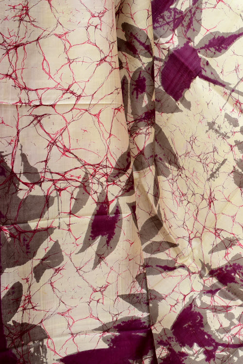 Purple Double Knitted Handloom Pure Silk Batik Print Saree