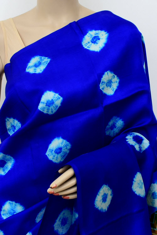Royal Blue-Mustard Double Knitted Handloom Pure Silk Batik Print Saree