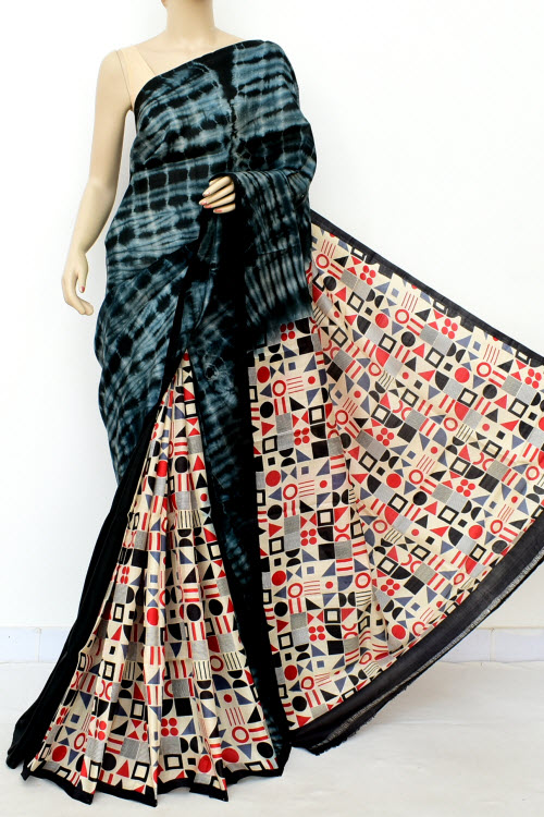 Grey-Black Double Knitted Handloom Pure Silk Saree