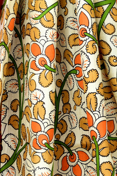 Orange-Green Double Knitted Handloom Pure Silk Saree