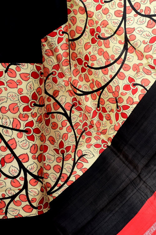 Red-Black Double Knitted Handloom Pure Silk Saree