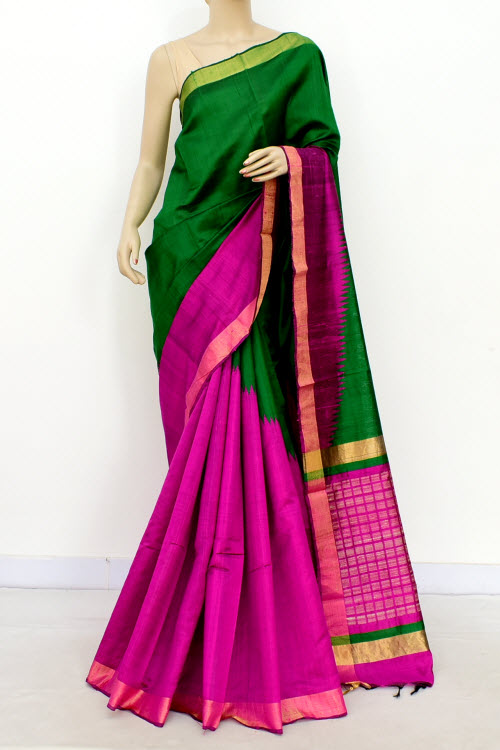 Green-Rani Pink Handloom Katan Silk Saree 16310