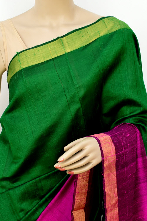 Green-Rani Pink Handloom Katan Silk Saree 16310