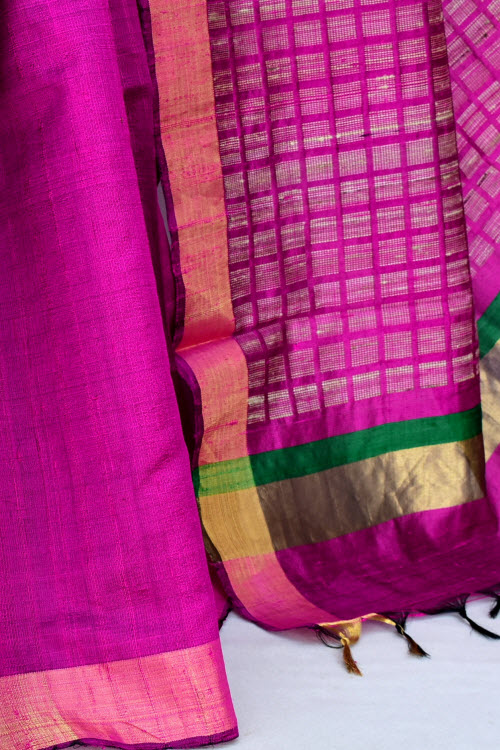 Green-Rani Pink Handloom Katan Silk Saree 16310