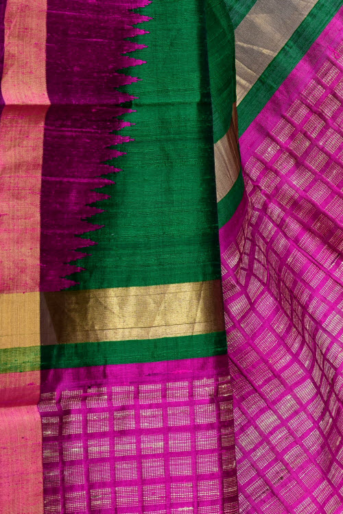 Green-Rani Pink Handloom Katan Silk Saree 16310
