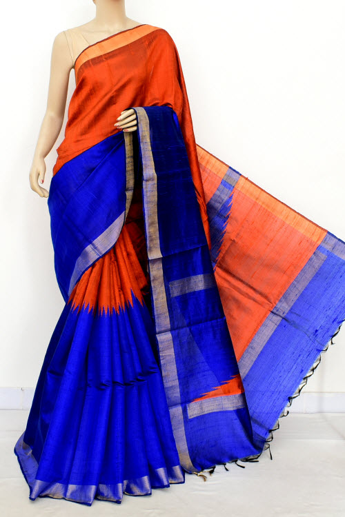 Royal Blue-Rust Handloom Katan Silk Saree 16312