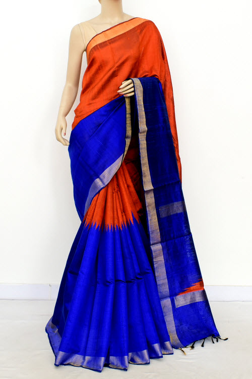 Royal Blue-Rust Handloom Katan Silk Saree 16312