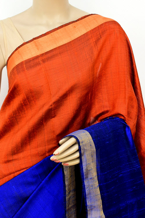 Royal Blue-Rust Handloom Katan Silk Saree 16312