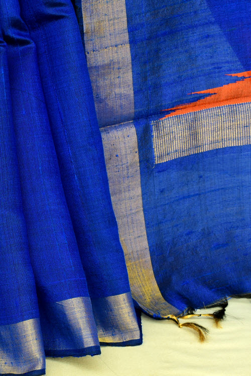 Royal Blue-Rust Handloom Katan Silk Saree 16312