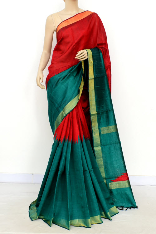 Green-Red Handloom Katan Silk Saree 16313