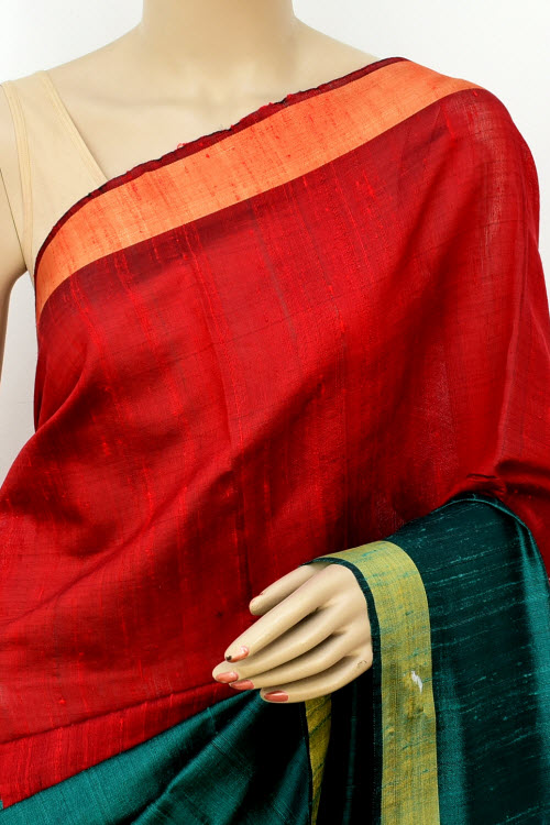 Green-Red Handloom Katan Silk Saree 16313