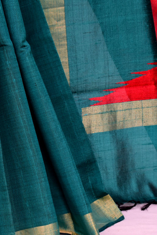 Green-Red Handloom Katan Silk Saree 16313