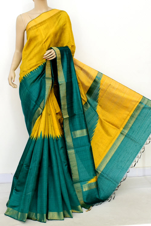 Green-Yellow Handloom Katan Silk Saree 16314