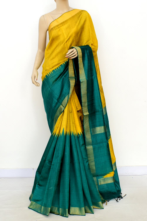 Green-Yellow Handloom Katan Silk Saree 16314