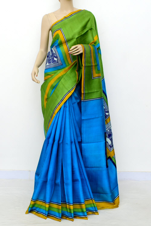 Pherozi Blue-Green Handloom Pure Silk Saree 16328