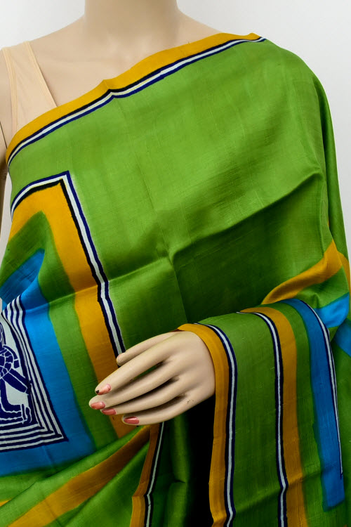 Pherozi Blue-Green Handloom Pure Silk Saree 16328