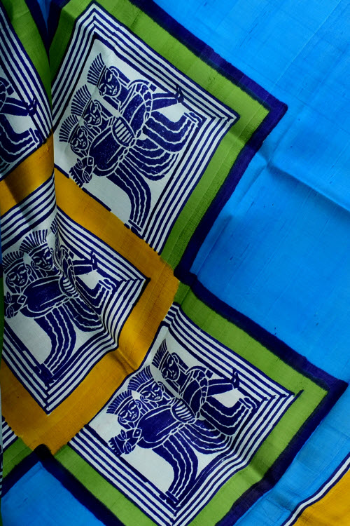 Pherozi Blue-Green Handloom Pure Silk Saree 16328