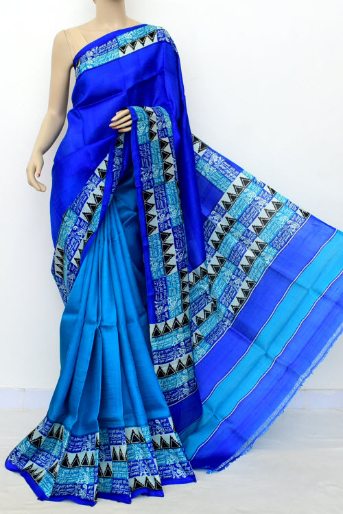 Pherozi Blue Handloom Pure Silk Saree 16330
