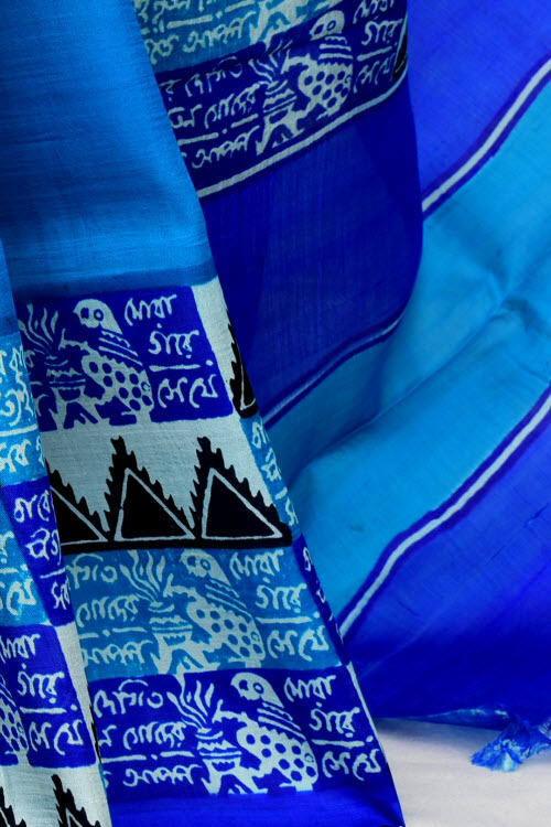 Pherozi Blue Handloom Pure Silk Saree 16330