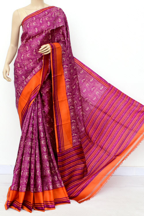 Magenta-Orange Handloom Pure Silk Saree 16343