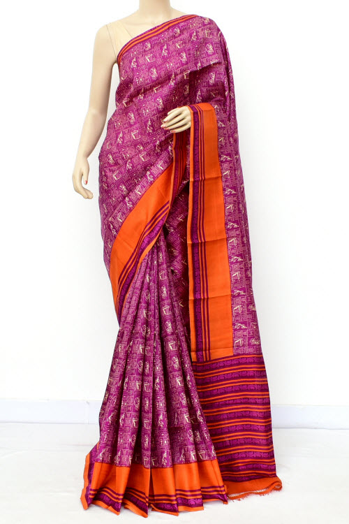 Magenta-Orange Handloom Pure Silk Saree 16343