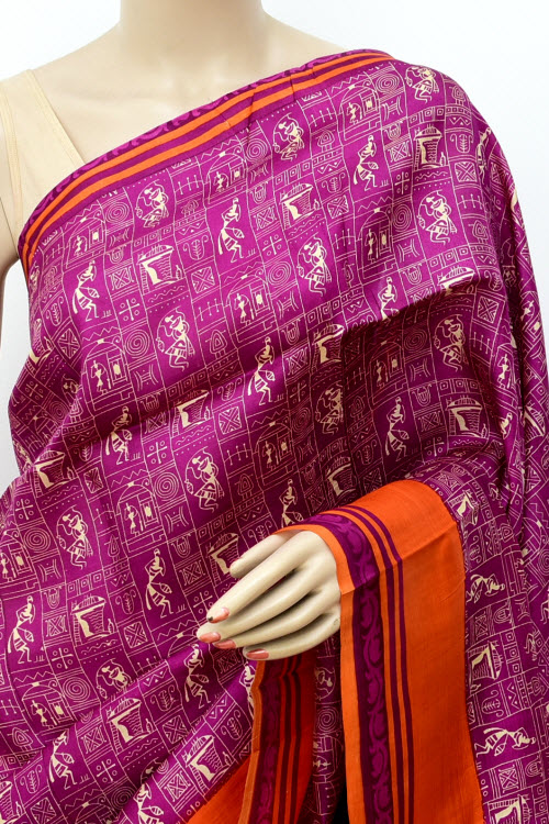 Magenta-Orange Handloom Pure Silk Saree 16343