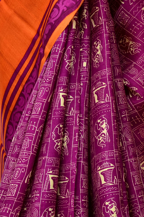 Magenta-Orange Handloom Pure Silk Saree 16343