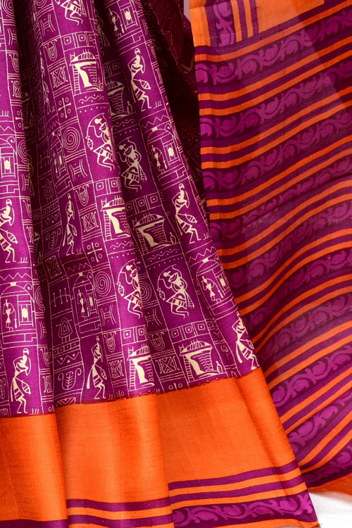 Magenta-Orange Handloom Pure Silk Saree 16343
