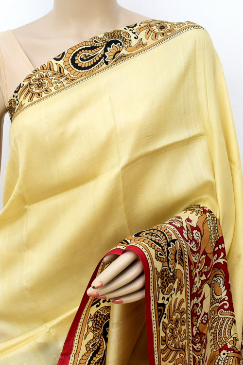 Cream-Maroon Handloom Pure Silk Saree 16359