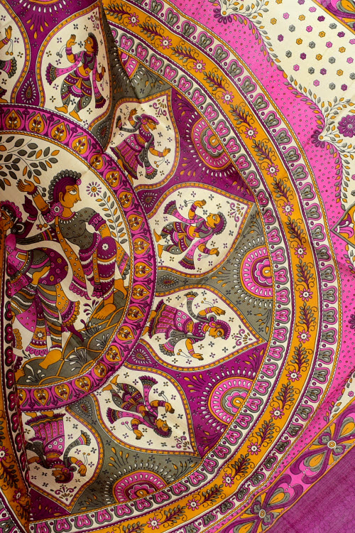 Cream-Peach-Magenta Handloom Pure Silk Saree 16360