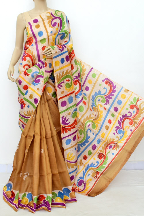 Fawn-Cream Handloom Pure Silk Saree 16368