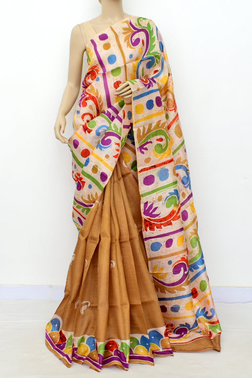 Fawn-Cream Handloom Pure Silk Saree 16368
