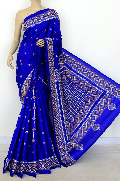 Royal Blue Gujrati Stitched Handloom Pure Silk Saree