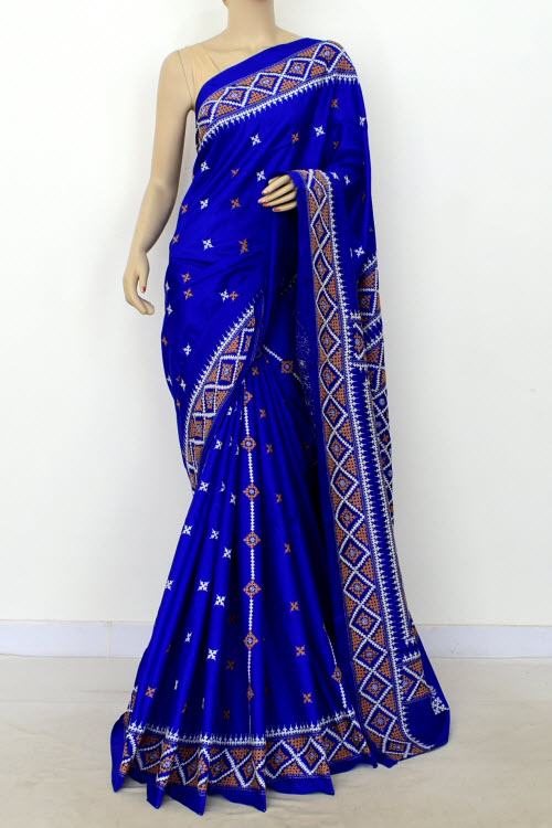 Royal Blue Gujrati Stitched Handloom Pure Silk Saree
