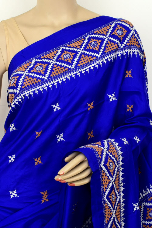Royal Blue Gujrati Stitched Handloom Pure Silk Saree